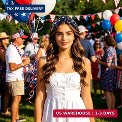 CURASA 4th of July Headband For Women Girls Independence Day Knotted Head Band P