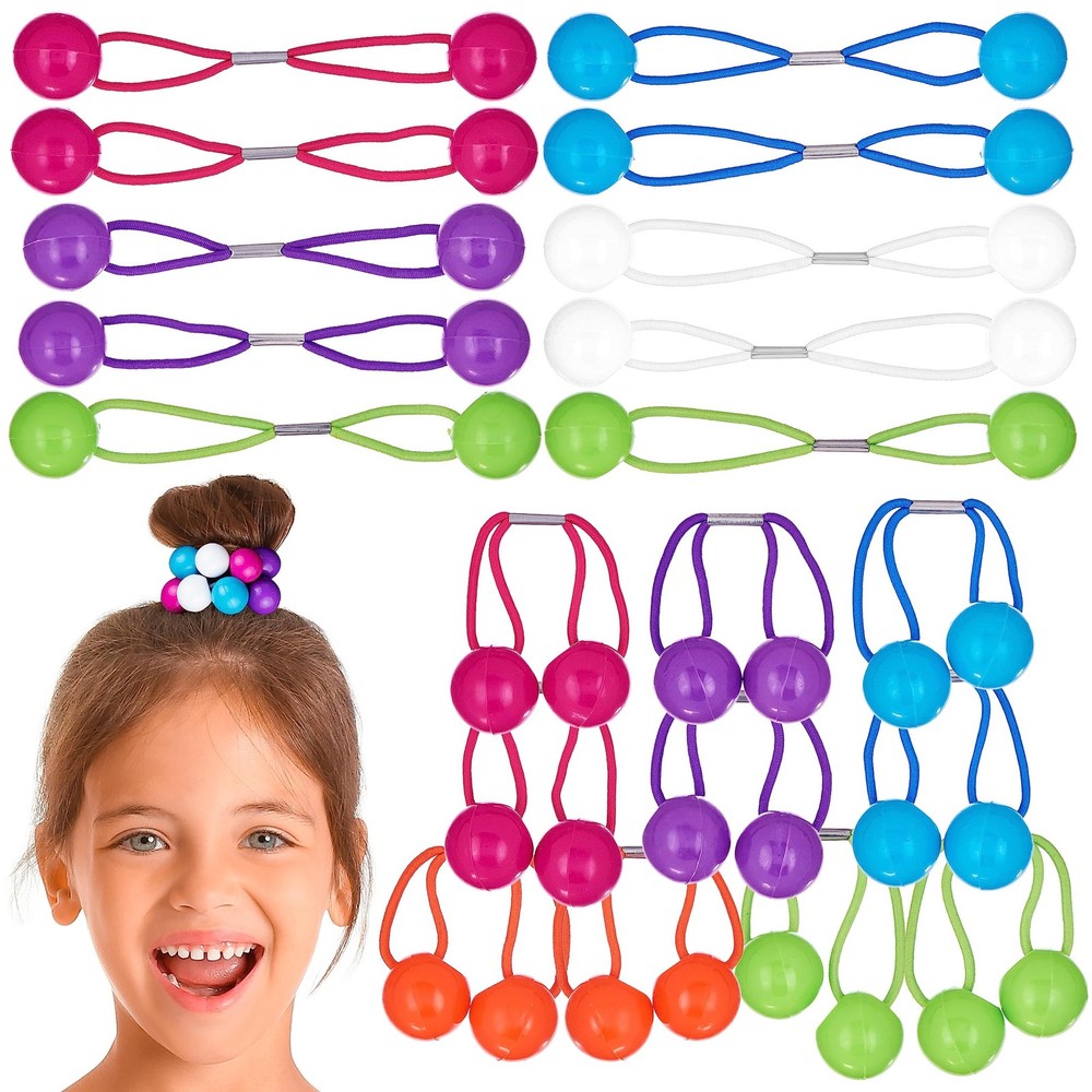 20 Pcs Round Ponytail Balls Twin Bead Hair Elastic Ponytail Balls Holder