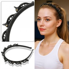 Hpmjz 2 Pcs Headband with Clips Bangs Hairstyle 1 Count (Pack of 2), Black