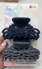 2 Count) Scunci Large Lattice Jaw Hair Clips Navy & Dark Grey Influencer Edition
