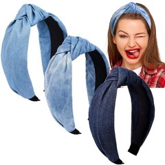 3 Pieces Jean Denim Headband Knot Headband For Women Hair Band Elastic Knotted B