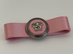 NWT Versace Pink Gianni Ribbon Medusa Tribute Logo Satin Bow Hair Clip Barrette