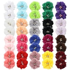 40 Pcs Chiffon Flower Hair Clips 2″ with Rhinestones Pearls Kids Hair Bows