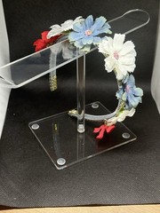 Floral Headband Red White Blue Flowers Fabric Plastic for Women Party Casual