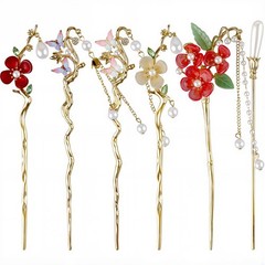 6Pcs Chinese Hair Sticks Butterfly Flower Hair Pins for Women Decorative Hairpin