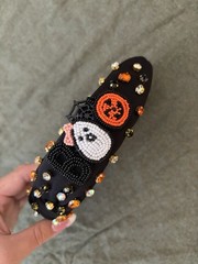 Halloween Embellished Rhinestone Beaded Headband Black Fabric Ghost Pumpkin
