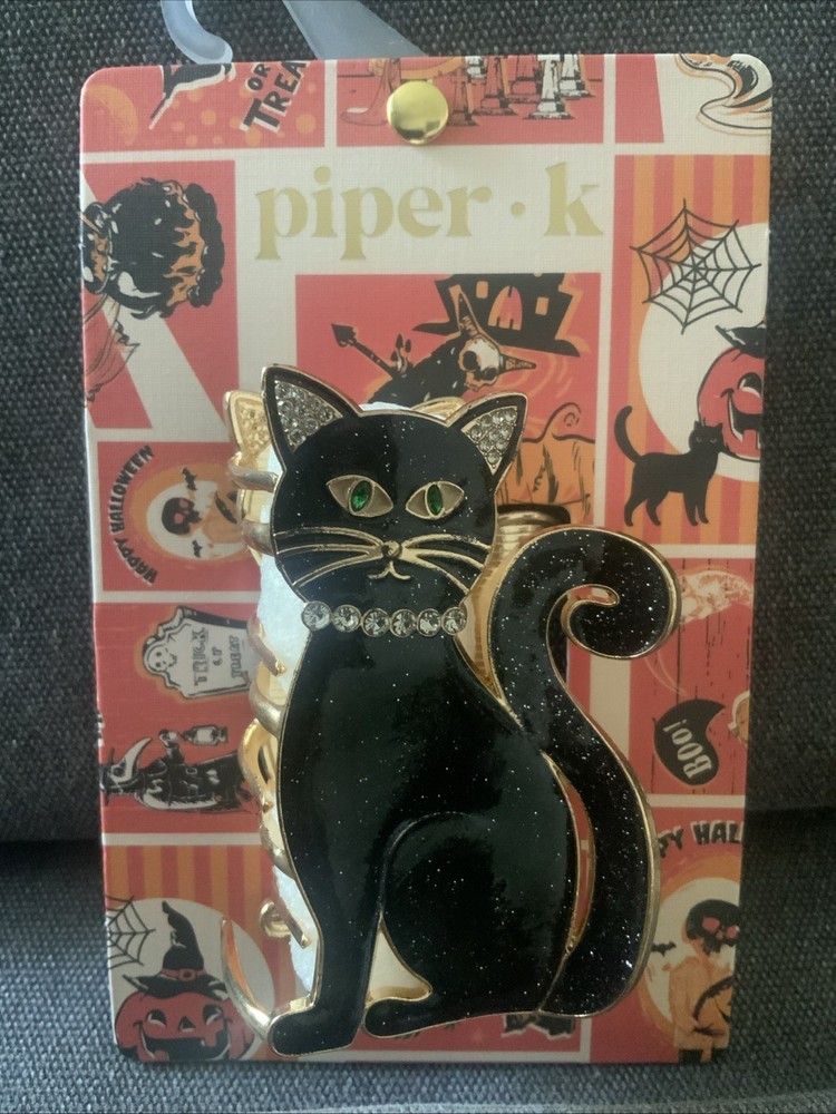 Piper K Black Cat Halloween Metal & Rhinestone Sparkling hair clip New