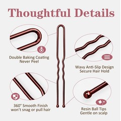 U Shaped Heavy Duty Hair Pins for Buns, 100 PCS 2.8″ Hair Pins for Women Brown