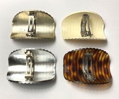 Curved Large Ponytail Barrette Bun Hair Clip Shell Ribbed Metal Made in France