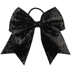12PCS 7″ Large Glitter Cheer Hair Bows Ponytail 1 Count (Pack of 12) Black