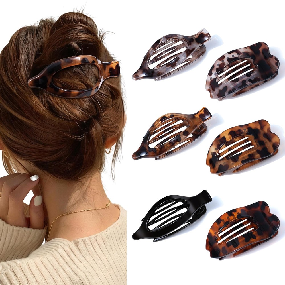 ACECHA 6 Pack Flat Hair Claw Clips for 1 Count (Pack of 6), Glossy-Tortoise