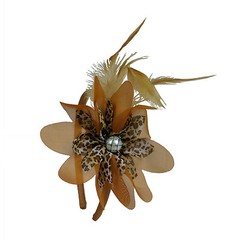 4 pieces Feather Leopard Flower w/ Pearl Satin Headband 0.4″ width Assorted