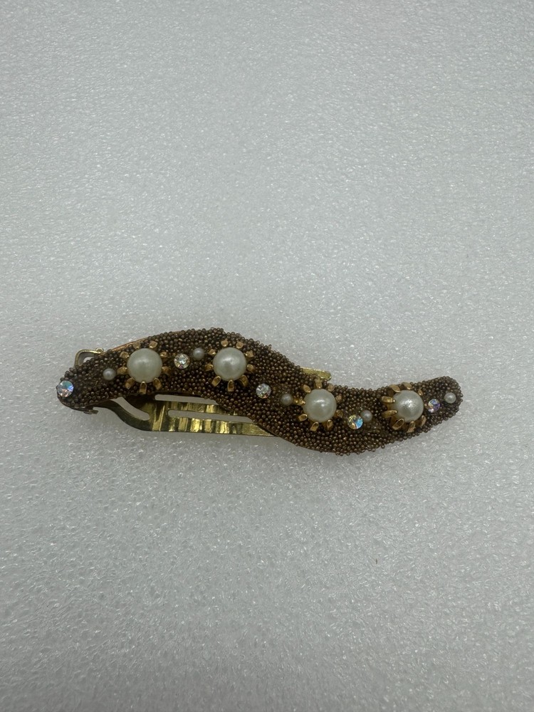 Vintage Wave Shaped Hair Comb Accessory Rhinestone Seed Beads Faux Pearls