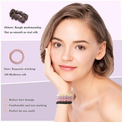 100% Silk Hair Ties – 8Pcs Pure Mulberry Silk Hair Scrunchies Smooth Skinny S…