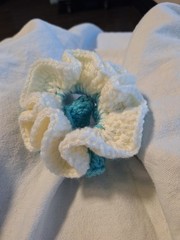 Handmade Crochet Hair Scrunchie Ribbon Pony Tail Holder Autumn Leaves Pattern