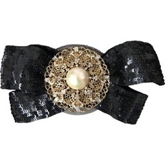 DOLCE & GABBANA Brooch Hair Pin Black Sequin Pearl Handmade Accessory 650usd