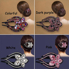 Sparkling Rhinestone Duckbill Ponytail Hair Clips: 8 Double Flower Crystal B