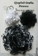 BLACK & WHITE – 3 Mix Flowers Fabric Lace Satin 50, 55 & 100mm Handmade HT1 NJC