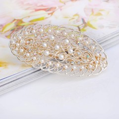 Elegant Faux Pearl White Flower Design Spring Automatic Hair Barrette Hairpin