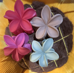 Set of 4 Flower Hair Clips Barrettes Pink Purple White Light Blue Plastic