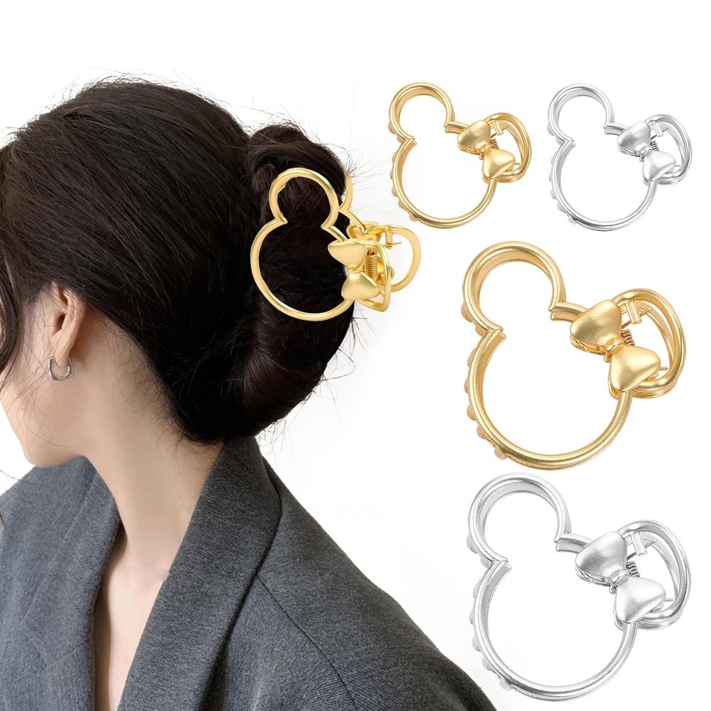 4 PCS Metal Hair Claw Clips Mouse Large Gold Silver Thick Non-Slip Barrette