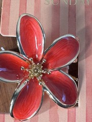 Sunday State Flower Hair Claw Clips Red White Metal Floral Accents Set of 2