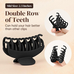 4 Matte Black Hair Claw Clips Double Row Teeth Grip Set