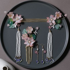 New Glazed Hair Lotus Hairpin Headgear Fringed Step Shake Hairpin Set