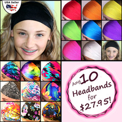 Wide Headbands Set of 10! Yoga Sports Soccer Basketball Softball Lacrosse Dance
