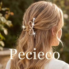 Pecieco Gold Bow Rhinestone Hair Claw 1 Count (Pack of 1), & Silver