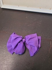 Vintage 80s 90s Big Silky Hair Bow Barrette Clip Ribbon Ruffle Oversized Purple