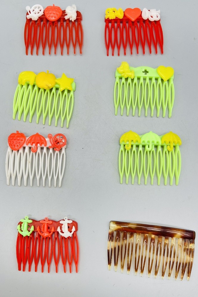 1970s Youth girls French Side Hair Combs small plastic with charms vintage
