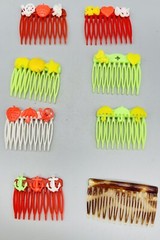 1970s Youth girls French Side Hair Combs small plastic with charms vintage
