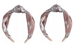 Lot of 2 Hive and Co Top-Knot Satin Fabric Headband – Brown White Printed