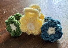 Handmade Crochet Flower Hair Clip Barrette – green, white, yellow, and blue