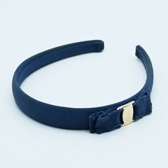 Salvatore Ferragamo Vara Ribbon Frill Nylon/Metal Headband Navy/Silver S08-k105