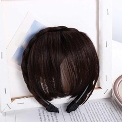 Brown and Black Fake Bangs Hairband, Women Girls Fringe Bangs with Double Row