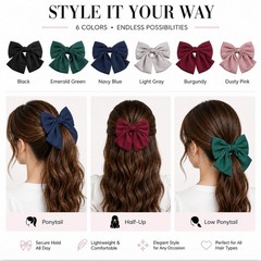6 Pack Large Bow Hair Clips Ribbon Bowknot Barrettes Set for Women Girls St – V2