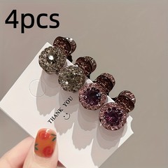 4Pcs Sparkling Rhinestone Mini Hair Clips,Cute Round Design for Bangs&Side Hair
