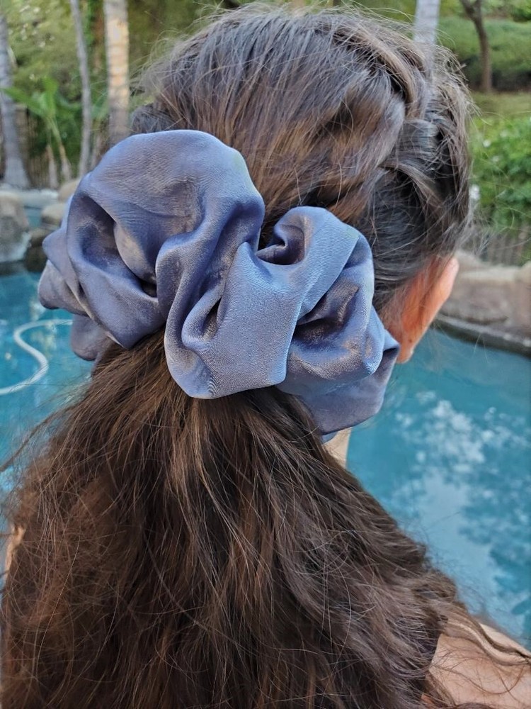 Maya Antonia Luxury Large Oversized Denim-Blue Organza Giant Hair Scrunchie