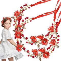 2 PCS Red Daisy Pearl Flower Vine Rhinestones Headband, Flower Headband Floral H