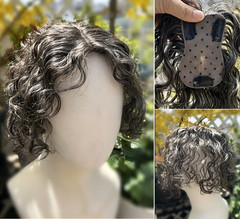 2.75″x4.3″ Realistic Gray Grey White Wavy 100% Human hair Topper Clip in 10″