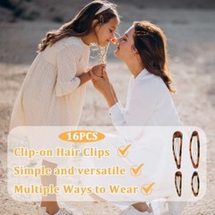 Giantree 16 Pcs Snap Hair Clips, 4 Size Classic Tortoise Metal Hair Clips for