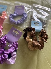 Set Of 12 Solid Color Hair Scrunchies Hair Ties Multicolor Bright Satin Summer