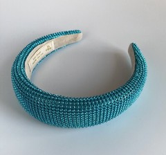 Padded 1.5” Headband with Aquamarine Rhinestone Aluminum Mesh Overlay Handmade