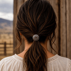 Western Concho Ponytail Holder Navajo Style, Red Accent Stone