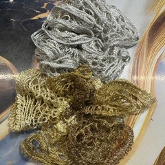 NEW hand made crocheted hair tie scrunchies silver gold set of 2