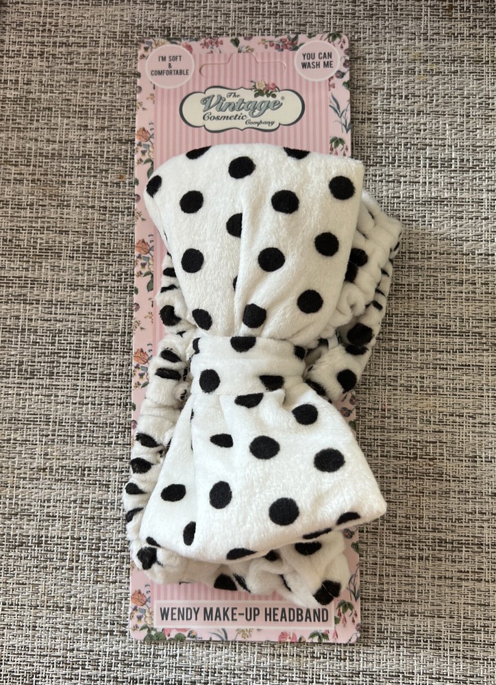 THE VINTAGE COSMETIC COMPANY Polka Dot Headband Black New NWT – E5