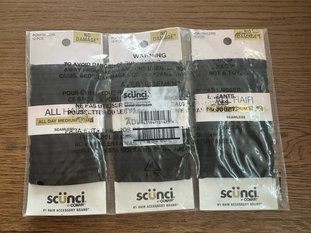 Scunci Conair No Damage Ponytail All Hair Ties Black 36 Count Medium Hold