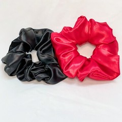 Black Silky Satin Scrunchie | Big Scrunchies | Fashion Hair Ties | Team Colors